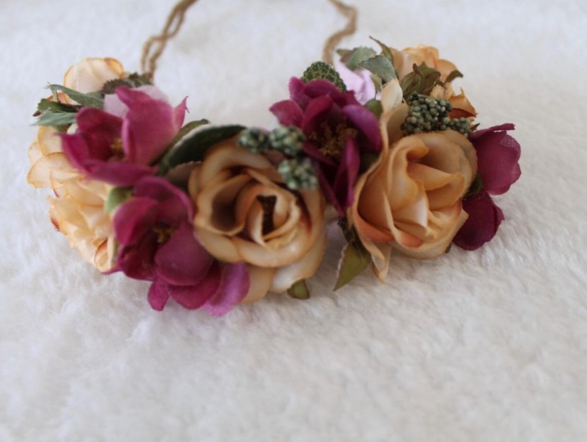 Handmade Floral Rose Flower Crown - Fairy Halo Boho Baby Shower Photo Props newborn Photos prop dress up costume wine cream sip and see