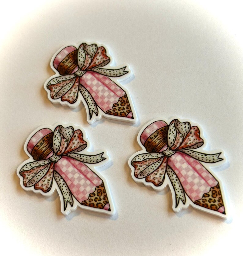 3 Pink Leopard Pencil Planar Resins DIY Flatbacks Cabochons