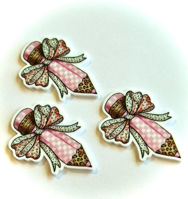 3 Pink Leopard Pencil Planar Resins DIY Flatbacks Cabochons